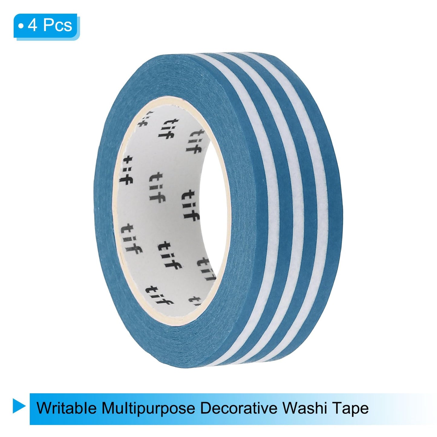 PATIKIL Washi Tape 0.59 Inch x 10.93 Yards, 4 Roll Self Adhesive Horizontal Stripes Pattern Masking Sticker for DIY Art Craft Wrapping Decoration, Light Blue