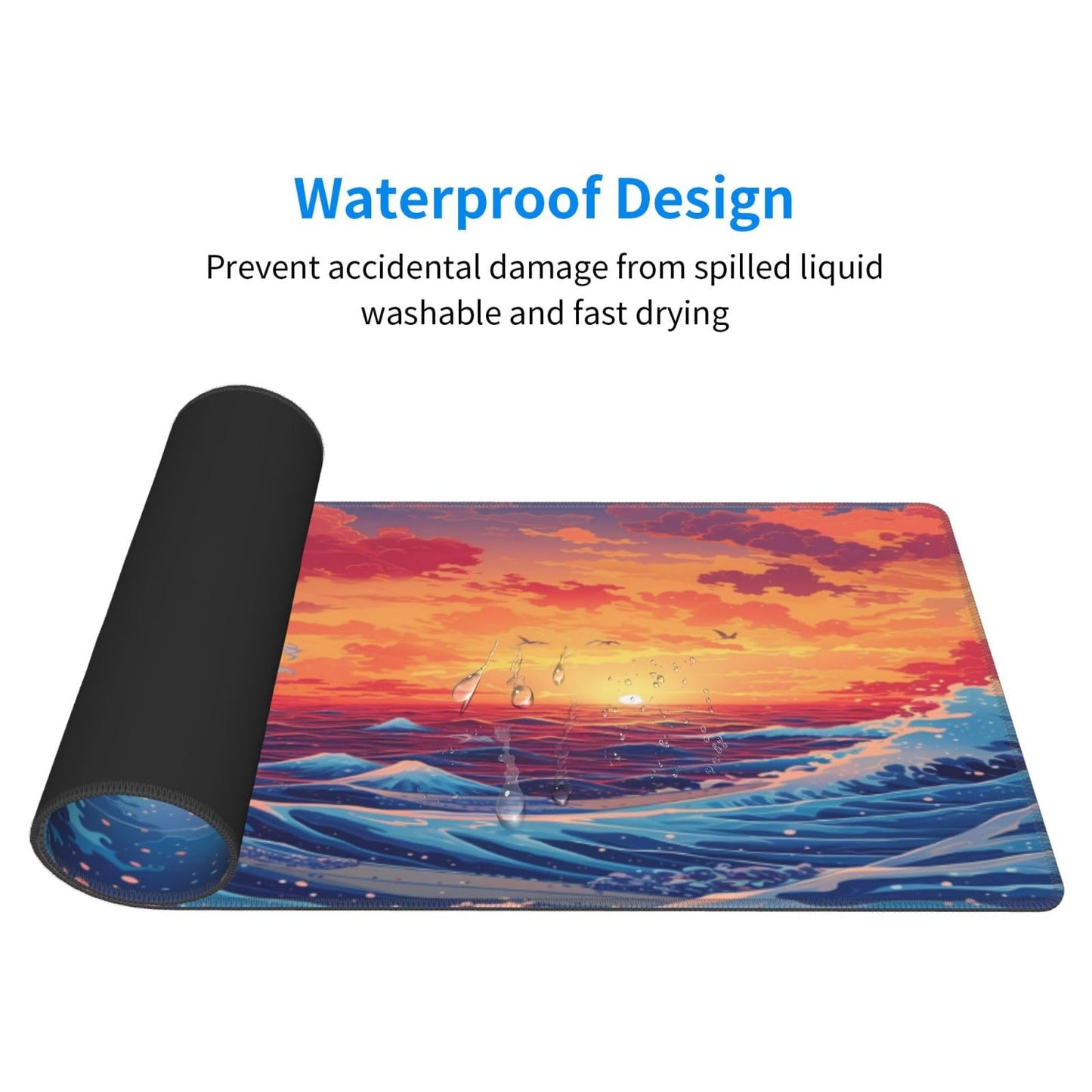 Gaming Mouse Pad Desk Pad,Extended Big Mouse Pad,31.5x11.8 Inch Long Computer Keyboard Mouse Mat Mousepad with 3mm Non-Slip Base and Stitched Edge for Gaming and Office… (Sunset Wave)