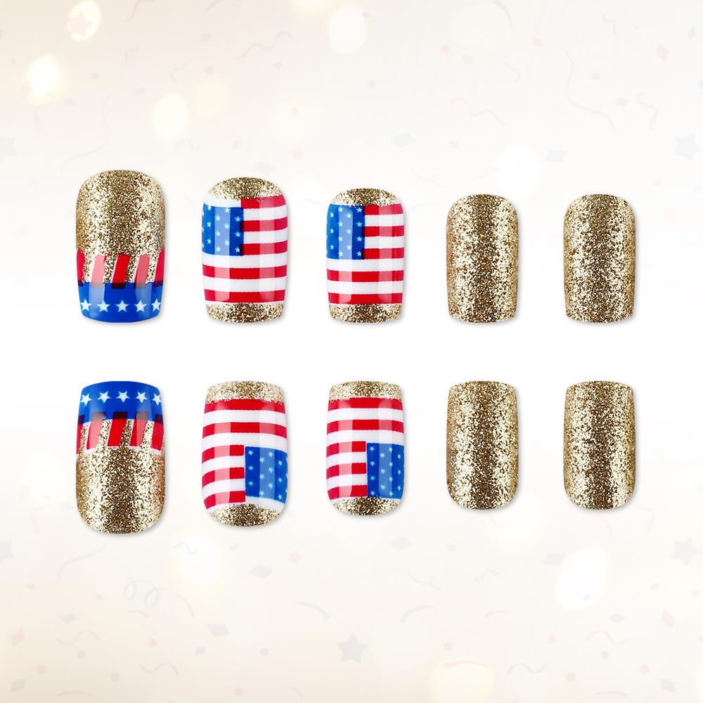 plalely Press on Nails Short Square,Handmade Acrylic Fake Nail with Designs，Short Press on Nails for Women 24pcs