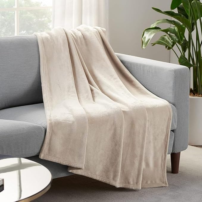 SERTA Cozy Plush Thick Fuzzy Super Soft Lightweight Throw Blanket for Bed, Couch, or Travel, Twin (60 in x 80 in), Taupe