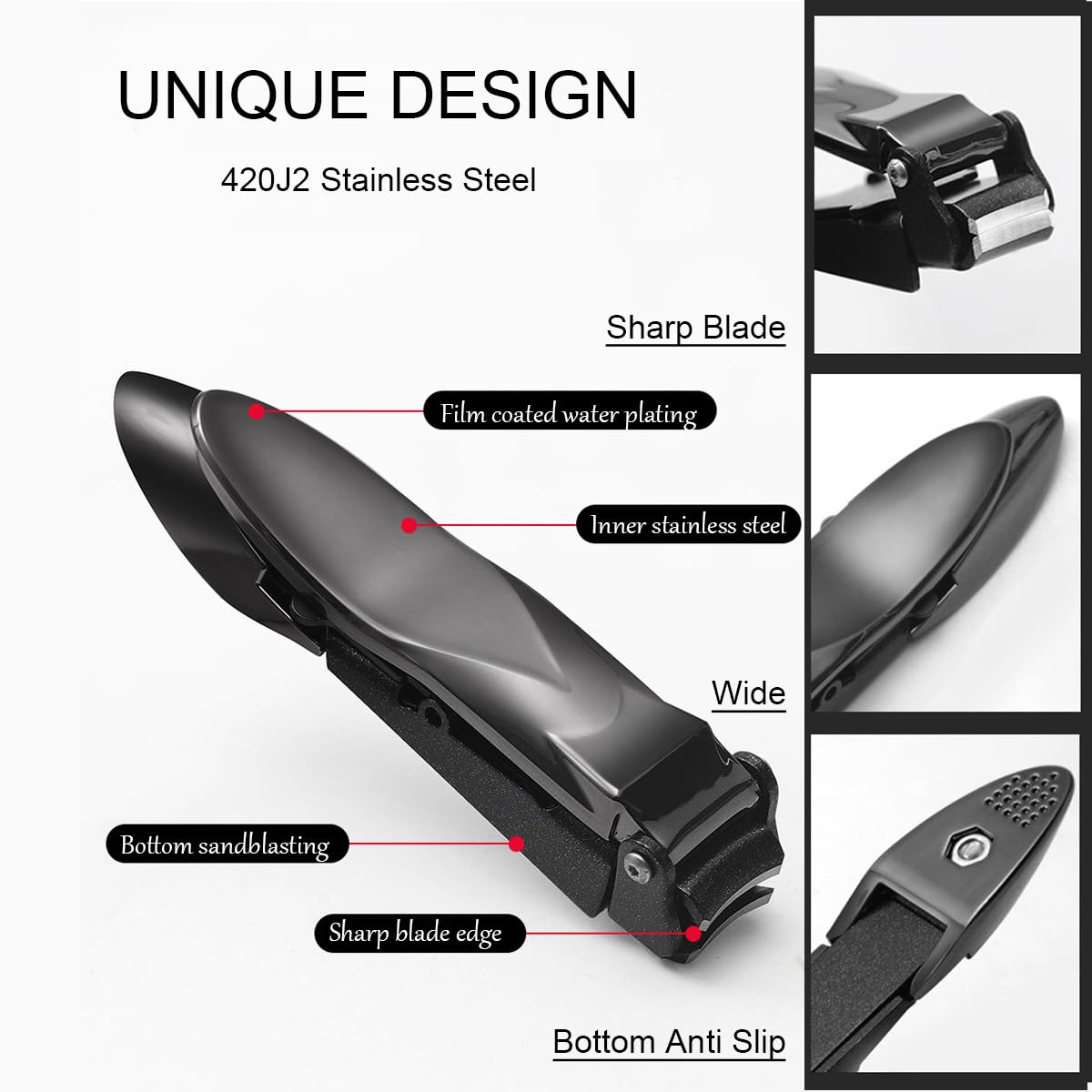 Nail Clippers for Men with Catcher, Heavy Duty Razor-Sharp Self-Collecting Nail Cutter, Ergonomic Lever for Fingernails & Toenails, Ideal Gift for Men & Grooming Gifts (Black)