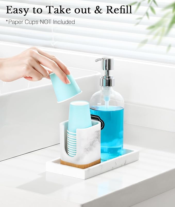 Luxspire Bathroom Cup Dispenser, Dixie Cup Holder 3-5oz, Disposable Paper Cup Holder for Bathroom, Cotton Pad Container, Guest Bathroom Essentials, Gravel White