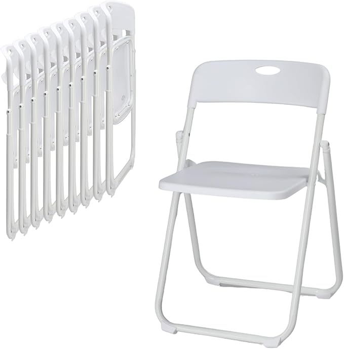 Karl home 10 Pcs Folding Chair, 300LBS Lightweight Foldable Plastic Chair, Reinforced Metal Frame Easy to Fold & Store for Indoor & Outdoor, Wedding, Party, Meeting Room, Patio and Garden, White