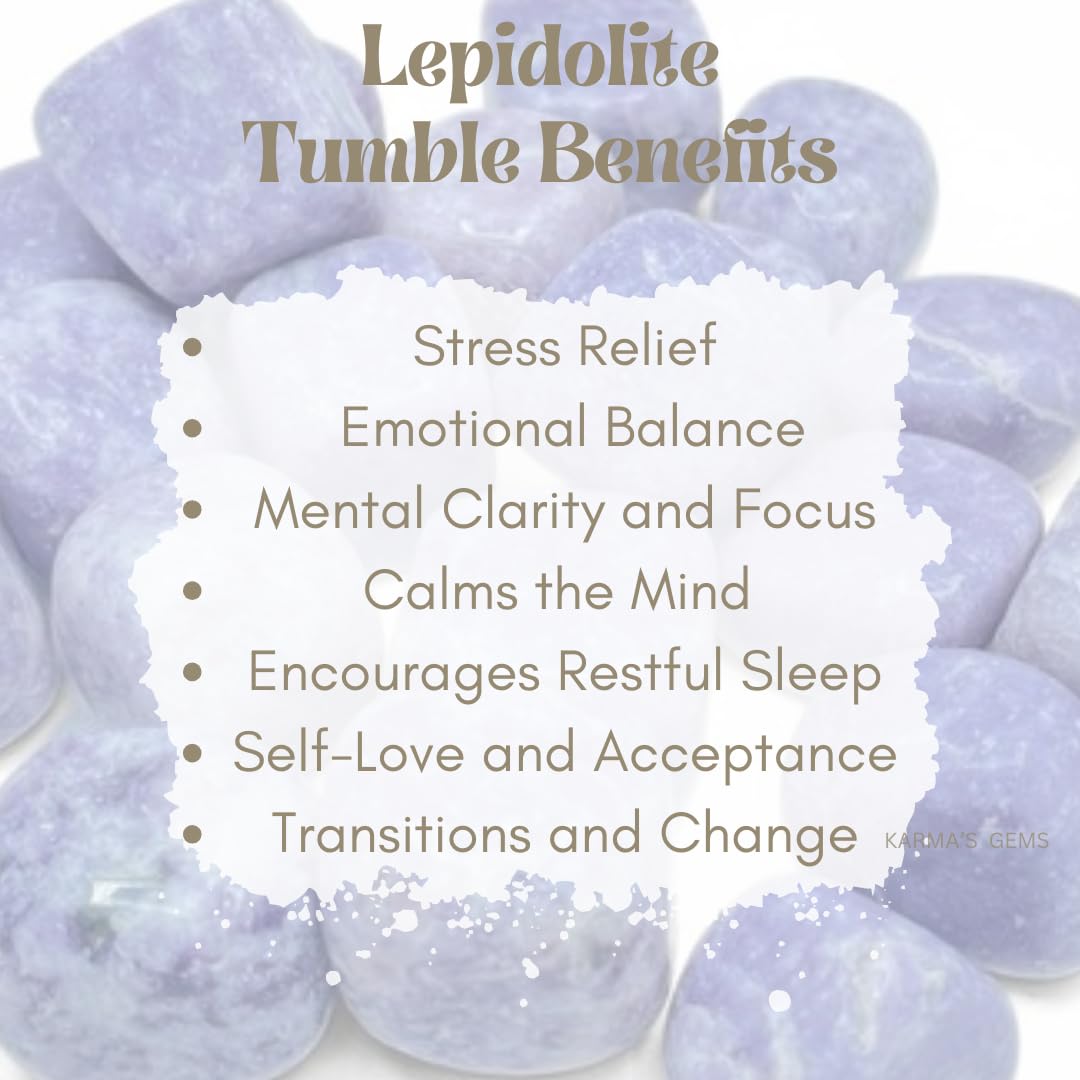 Karma Gems Lepidolite Tumbled Stones Natural Crystal Kit for Reiki Healing Crystal Polished, Tumble Stones, Chakra Balancing, Reiki Gift, Home Decor (15-25 MM)