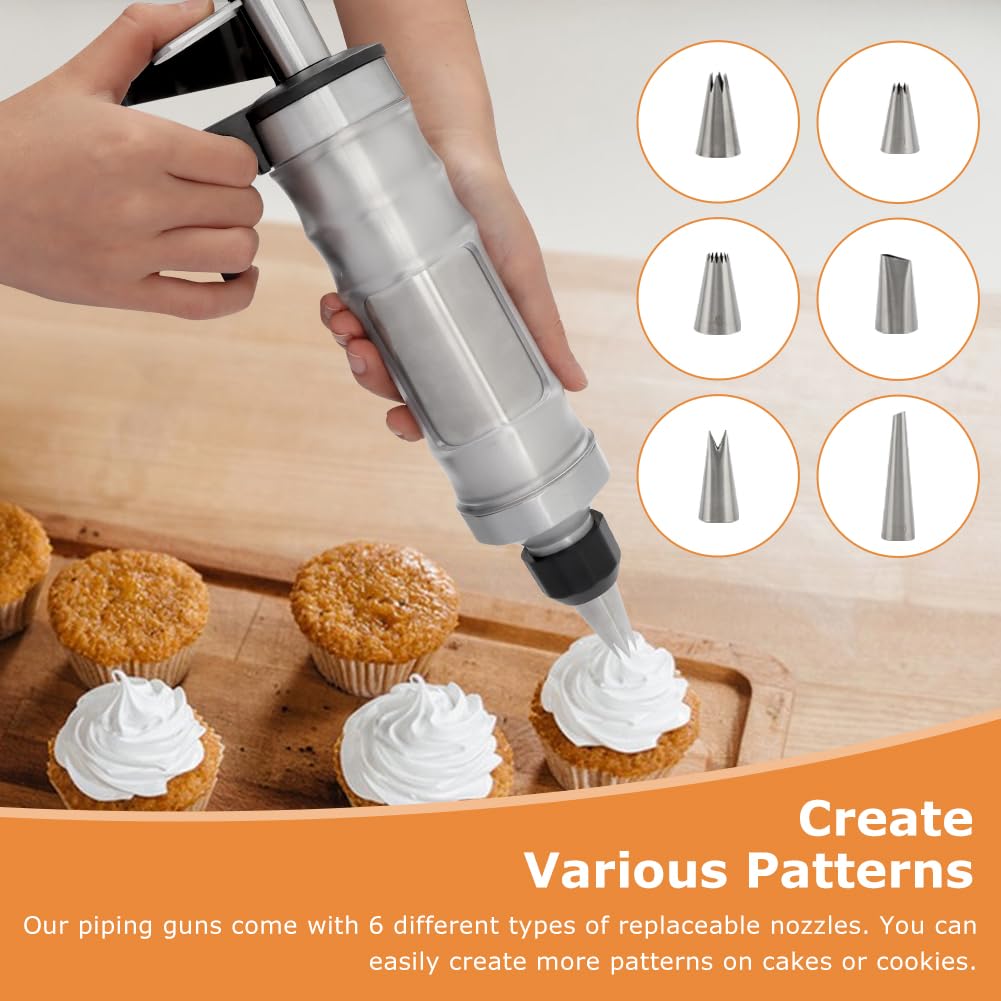 Zorivane Dessert Decorating Syringe Set, Frosting Piping Kit with 6 Piping Tips, 9 cupcakes, 2 adapter, 3 cream squeegee, Stainless Steels Cupcake Decorating Kit for Baking