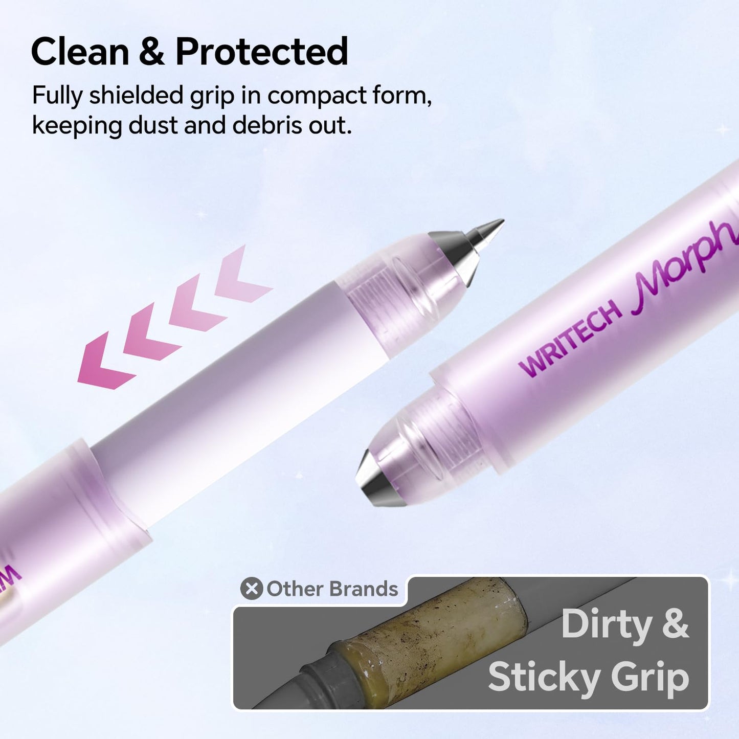 WRITECH Morph Extendable Gel Pens: 0.7mm Medium Point Black Ink Pocket-to-Full-Size Design Translucent Soft Grip Barrel Includes 2 Pens and 2 Refills Dual-Length Pocket Pen 4.6" to 6.1"