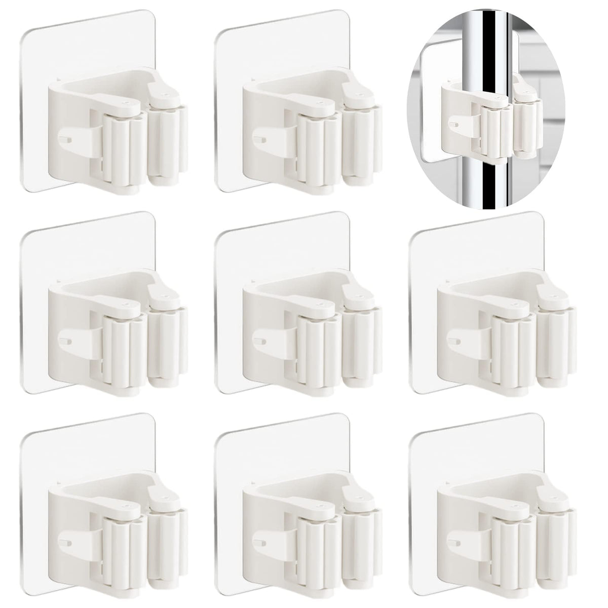 8 Pack Self Adhesive Broom Holder Wall Mount (8 Count)