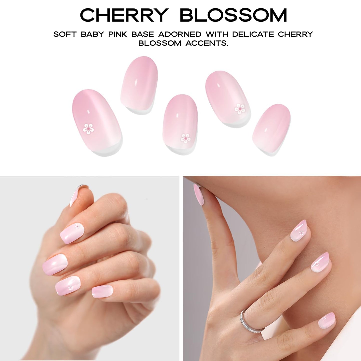 Adora Couture Semi-Cured Gel Nail Strips - 20 Salon-Quality Gel Sticker with UV Light Required, Long Lasting, Easy Application & Removal, Includes Prep Pad, Nail File, Wooden Stick – Pink Cherry