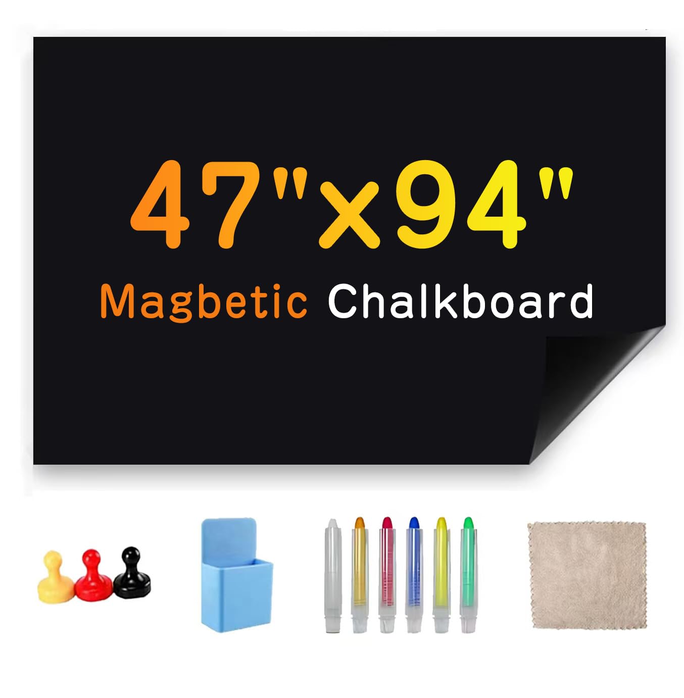 Magnetic Chalkboard Wallpaper Stick and Peel, 47" x 94"Chalk Board Contact Paper with Adhesive on Wall for School, Office, Kitchen Fridge, Drawing