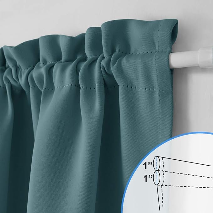 NICETOWN Blackout Door Curtain - Elegance French Door Shade for Privacy Rod Pocket Thermal Insulated Curtain Drape for Small Window, 36W by 72L, 1 Panel, Sea Teal