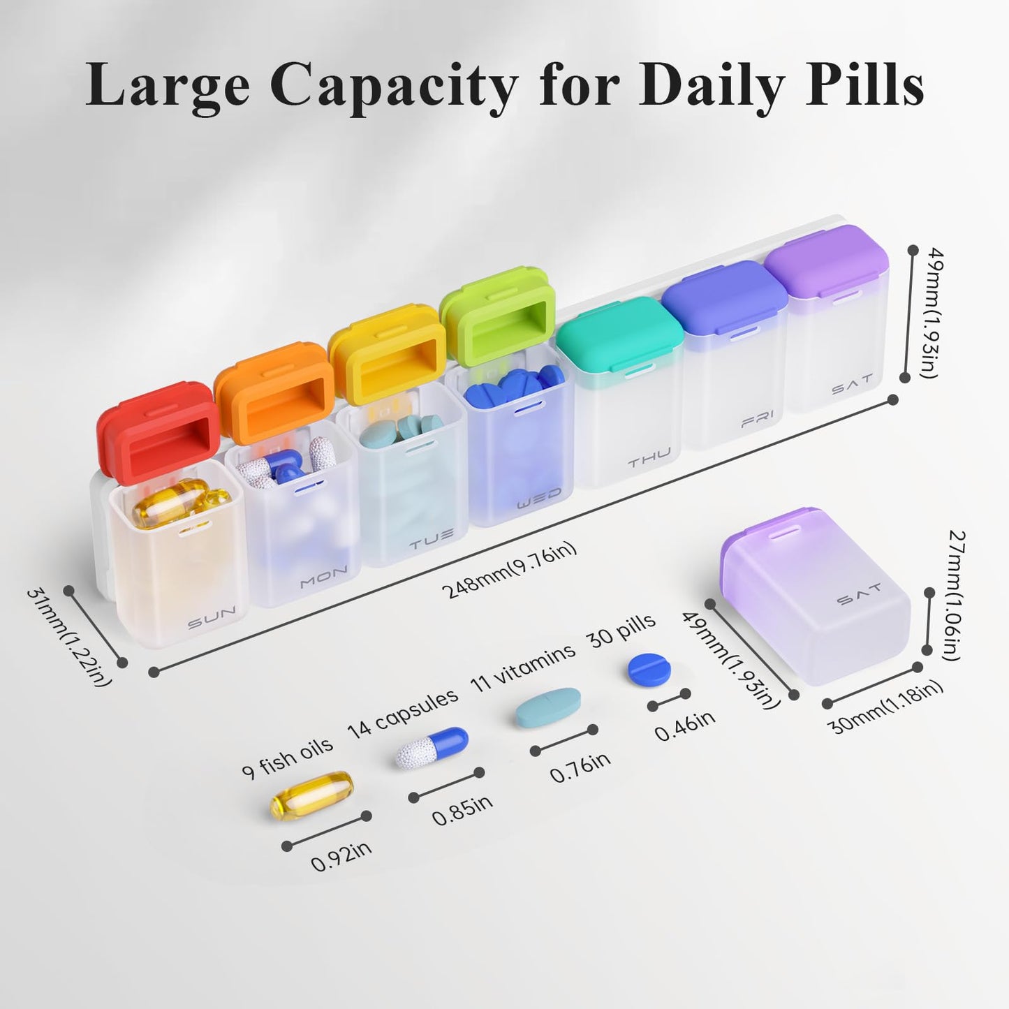 KOVIUU Weekly Pill Organizer Magnetic, Removable Pill Box 7 Day 1 Time a Day, Large Pill Case Travel, Week Once Daily Medication Dispenser, Medicine Container Holder for Supplement Vitamin, White