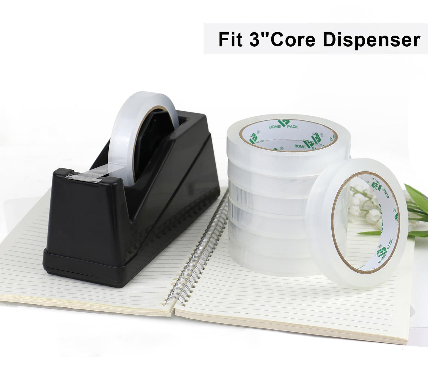 BOMEI PACK 8Rolls Clear Tape Refills for Dispenser, Transparent Gift Wrap Tape 3inch Core for Home, Office, 3/4inch x 60yds