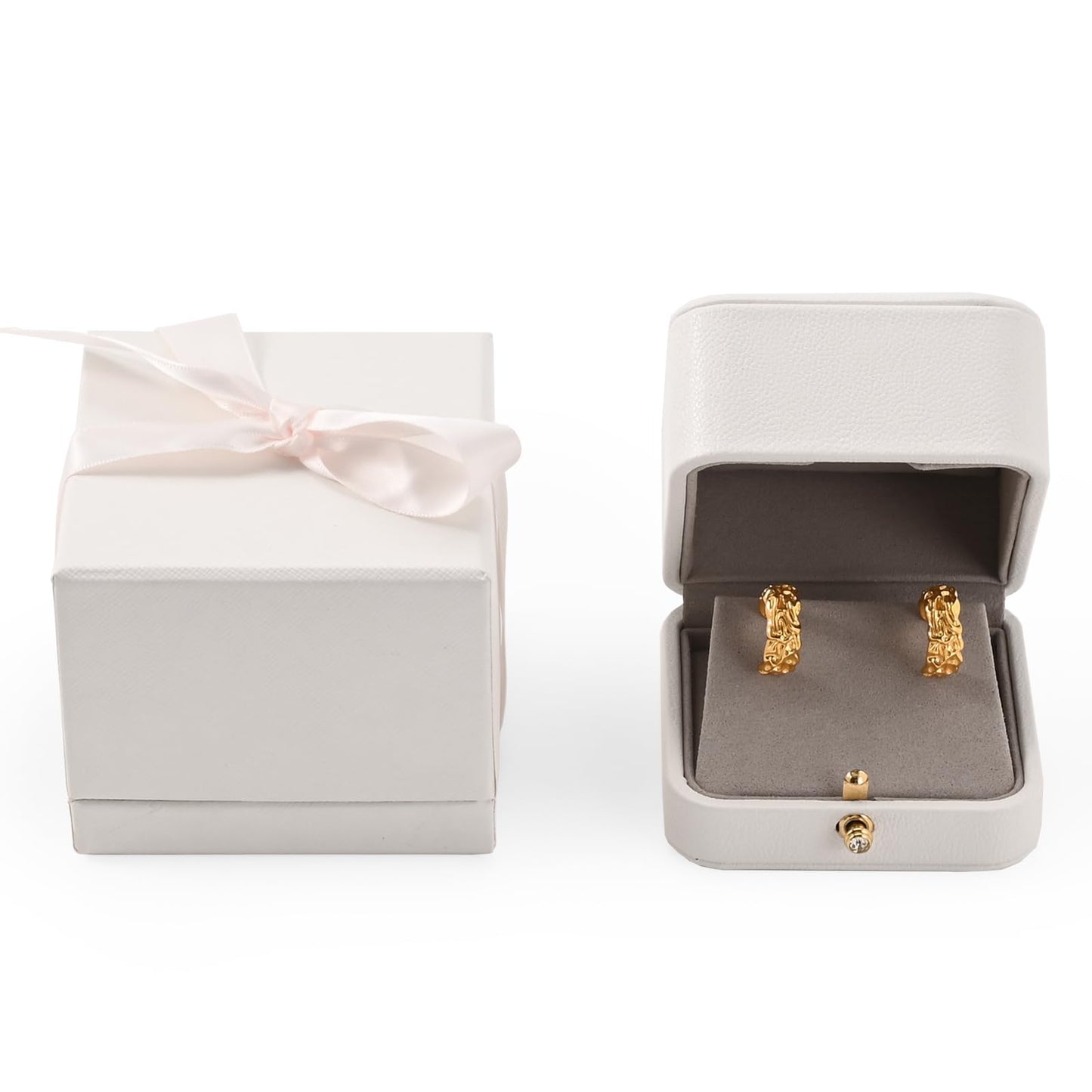 Woodten White Leather Earrings Pendant Gift Box Microfiber Interior Earrings Box for Valentines