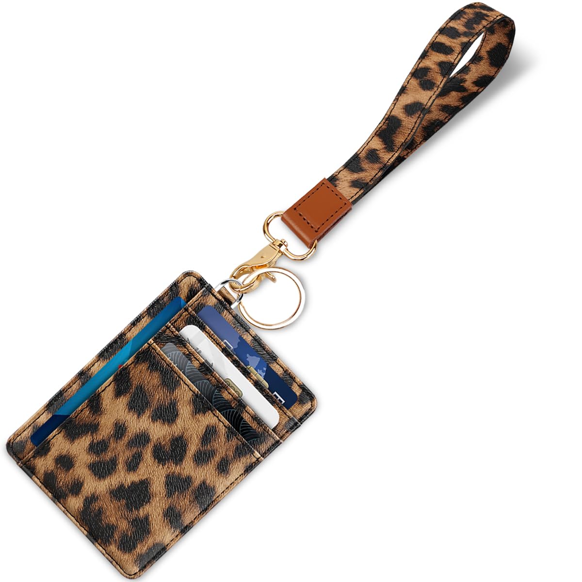 Coco Rossi Slim Front Pocket Wallet Minimalist RFID ID Card Holder Cute Small Wallets with Wrist Lanyards Key Chain Holder for Women, Brown Leopard