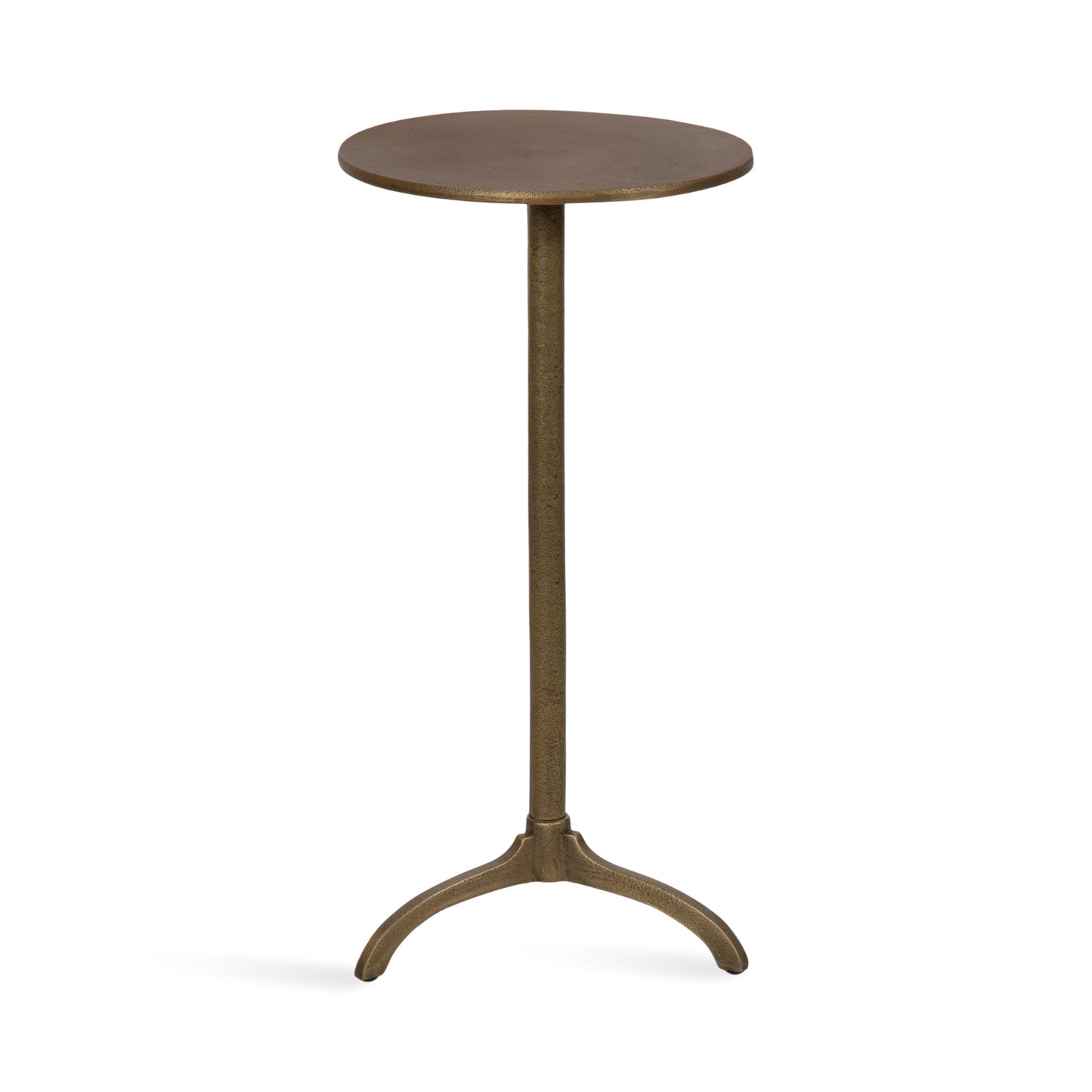Kate and Laurel Henshall Mid-Century Metal Round Side Table, 12 x 12 x 24, Antique Brass, Sand Cast Aluminum Sculptural Indoor Plant Stand with Tripod Base for Use as End Table or Bedroom Nightstand