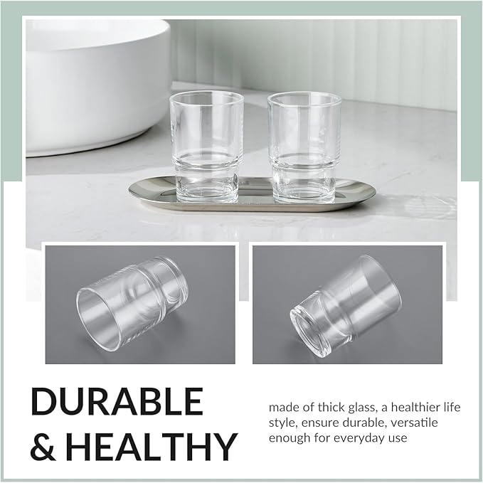 Toothbrush Holders for Bathroom, 2 Pack Transparent Glass Tumbler Cups, Modern Thick Glassware