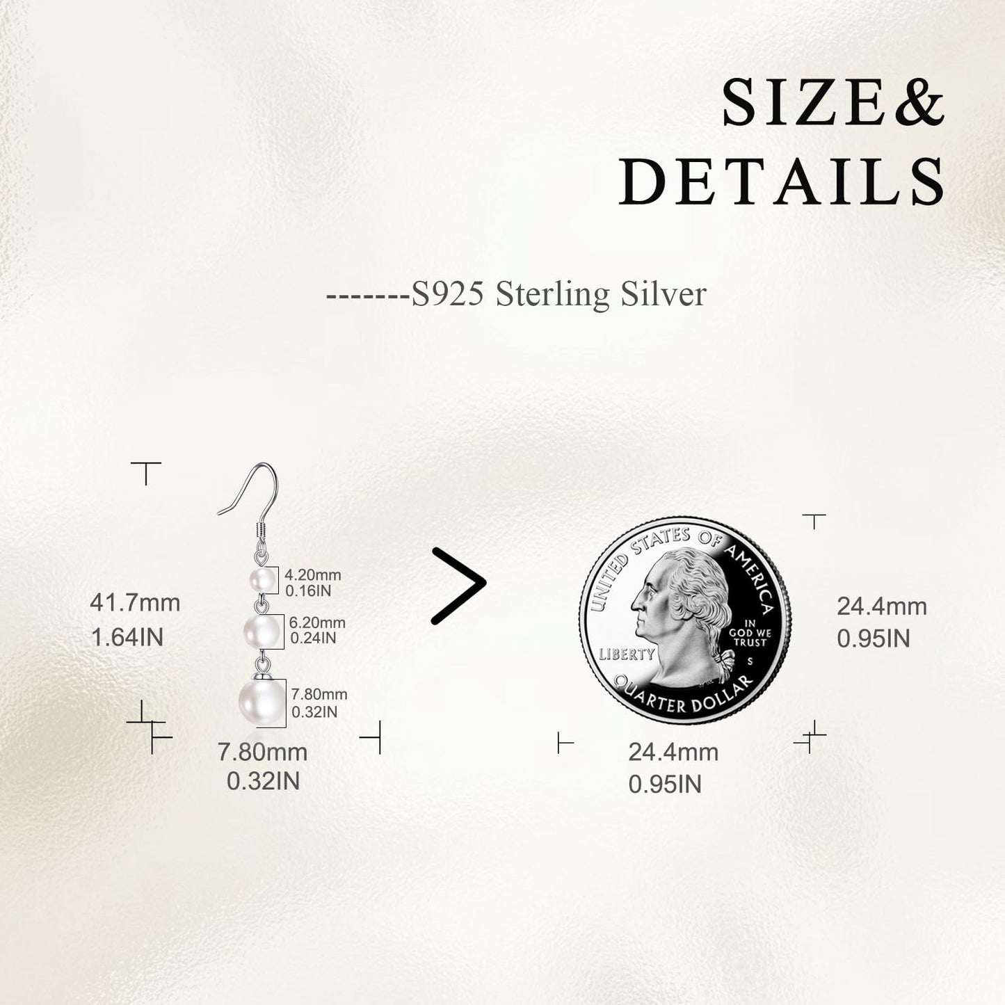 925 Sterling Silver Pearl Dangle Earrings Three Pearls Drop Jewelry Birthday Gifts for Women (Pearl)