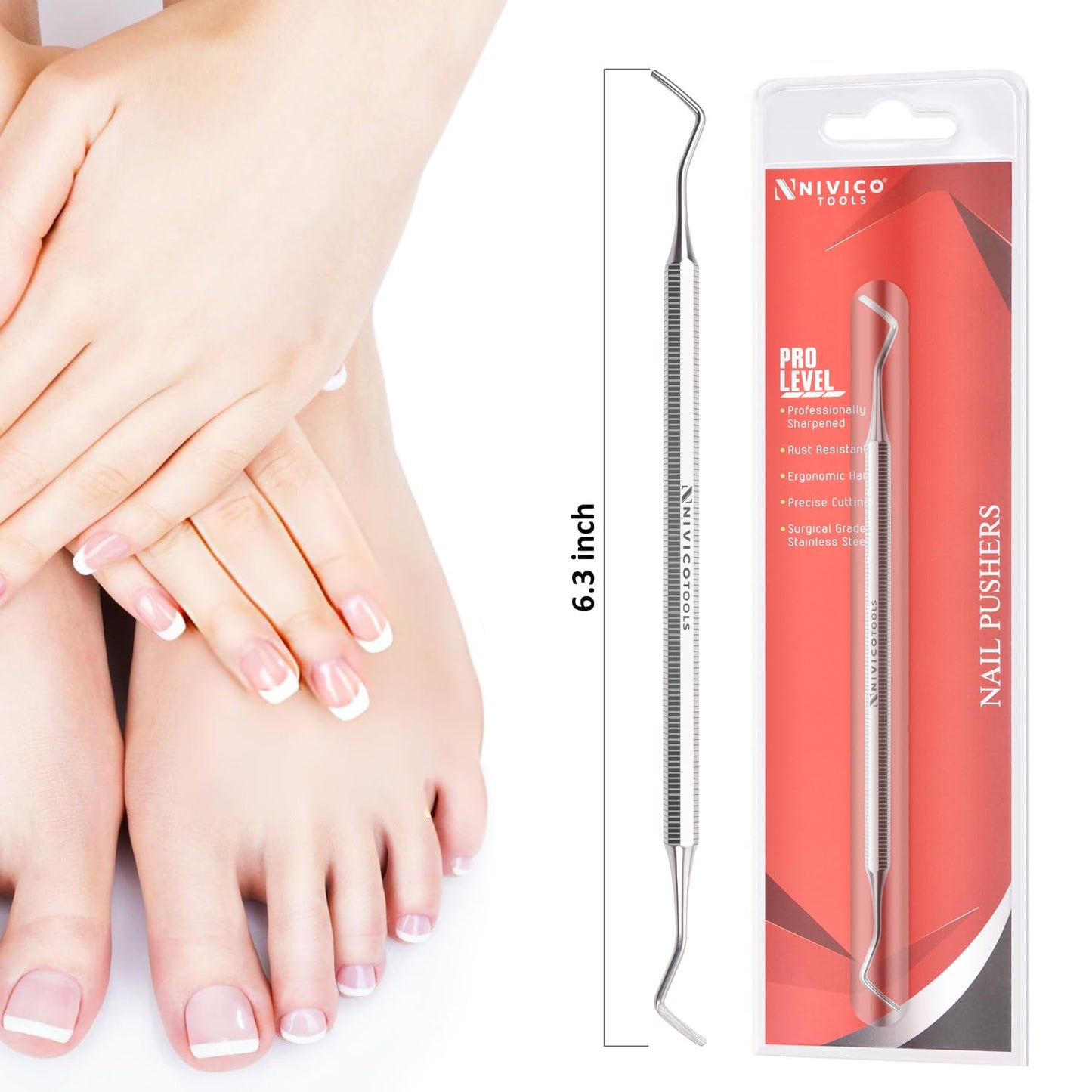 NIVICO Flat Handle Nail Pusher And Cuticle Pusher Tool | Excavator Solid Cuticle Remover, Nail Cleaner & Scraper for Nail Techs, Manicure & Pedicure Essentials