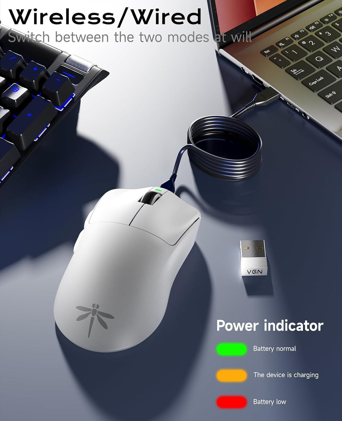 VGN Lightspeed Wireless Gaming Mouse with Dual-Mode 2.4G/Type-C Wired - 25K Sensor - 26,000 DPI - 55g Lightweight - 6 Programmable Buttons - Up to 200h Battery Life for PC/Mac- F1 Pro Max White