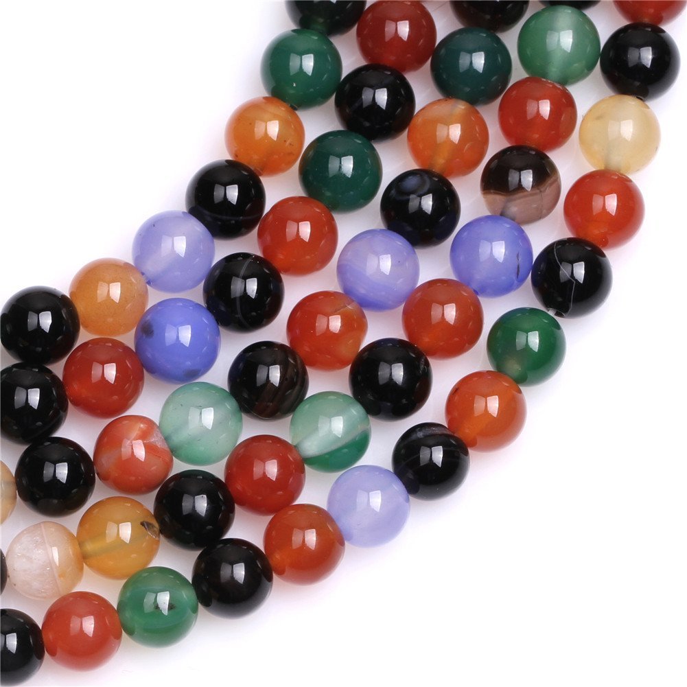 6mm Natural Mixed Agate Beads Round Gemstone Loose Beads for Jewelry Making 15" (58-62pcs/strand)
