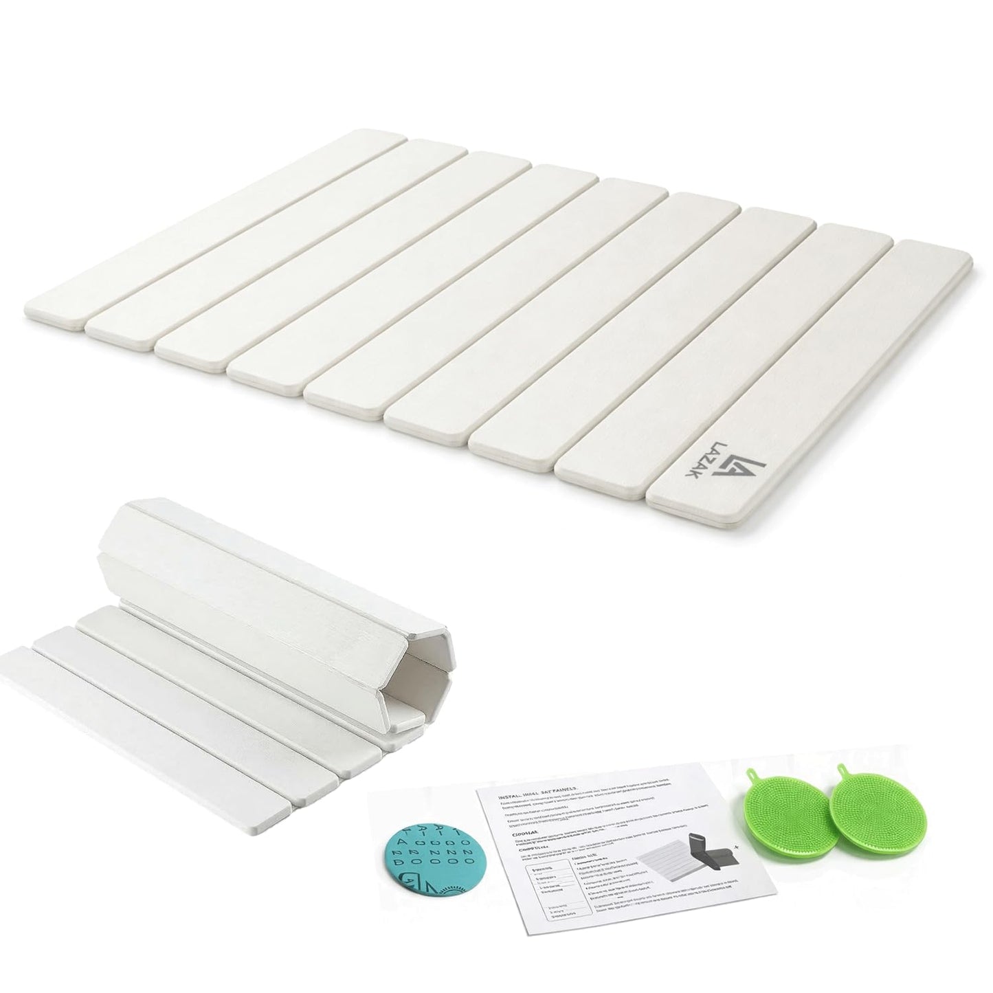 Foldable Diatomite Stone Drying Mat for Kitchen Counter, Fast Drying Dish Drying Mat, Stone Dish Drying Mat, Dish Mat Drying Kitchen Mat, Kitchen Drying Mat with 3 Silicone Dishwashing Brushes