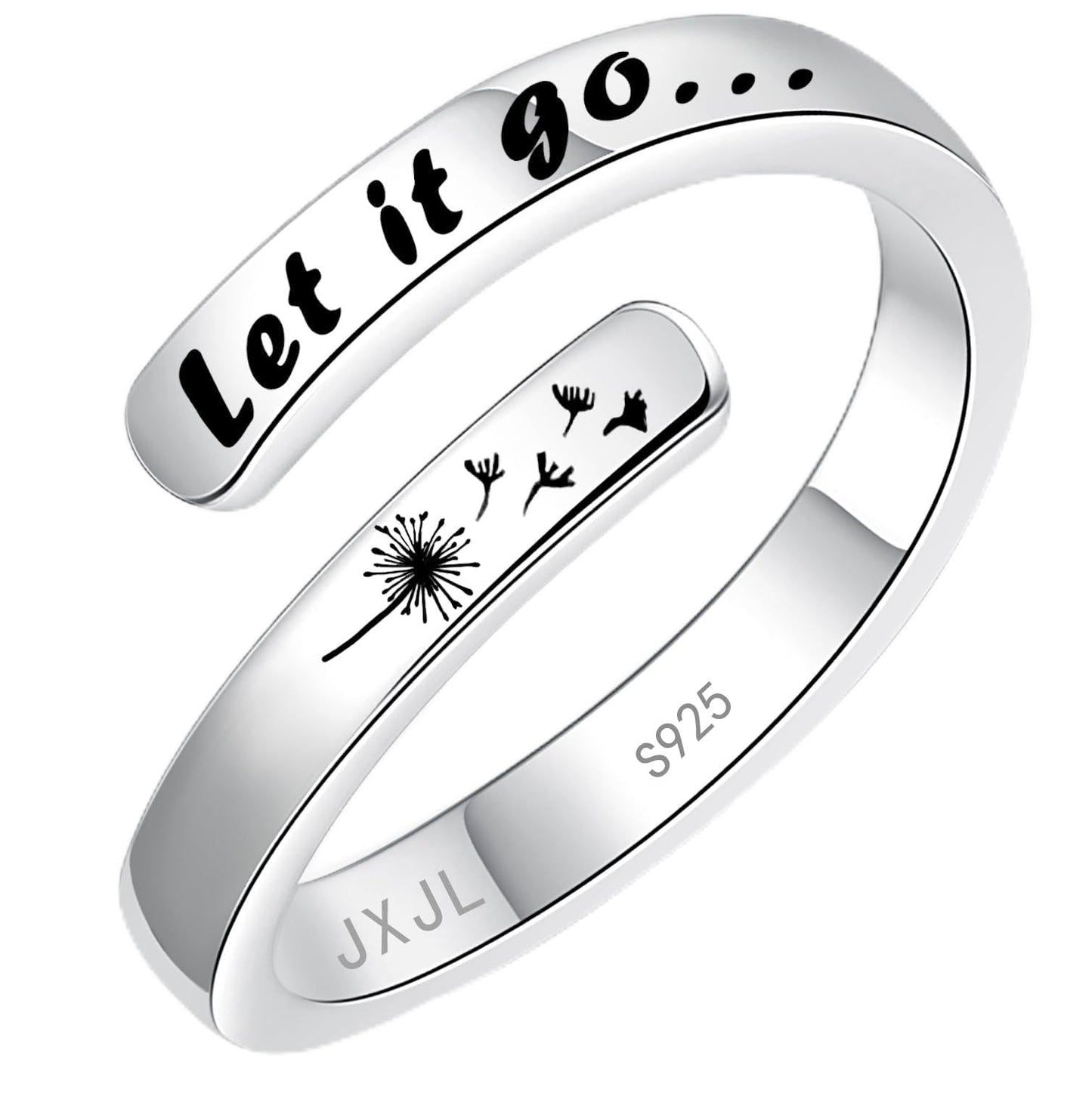 JXJL Silver Adjustable Ring Inspirational Jewelry S925 Sterling Wrap Open Ring for Women (Let it go)