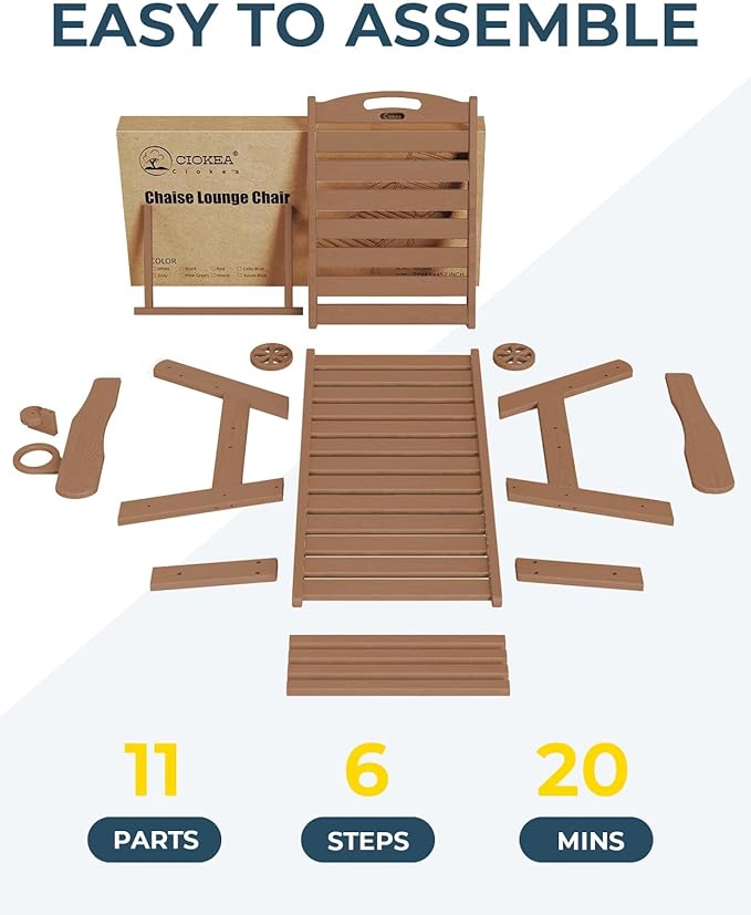 Outdoor Chaise Lounge Chair Set of 2, Patio Lounge Chairs for Outside, HDPE Lounge Chair with Wheels & Cup Holder, Poly Chair with 5 Position for Poolside, Deck, Brown