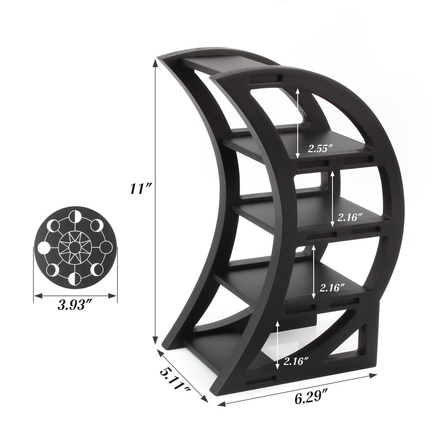 Kiusatig Crescent Moon Shelf Crystal Shelf Display Holder Black Shelves for Goth, Boho Decor for Room,Table, Wiccan Decor,Moon