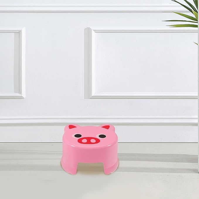 DOITOOL Cartoon Plastic Stool Non-Slip Step Stool for Bathroom Sink and Potty Training with Fun Frog and Pig Design for Boys for Bathing and Independence
