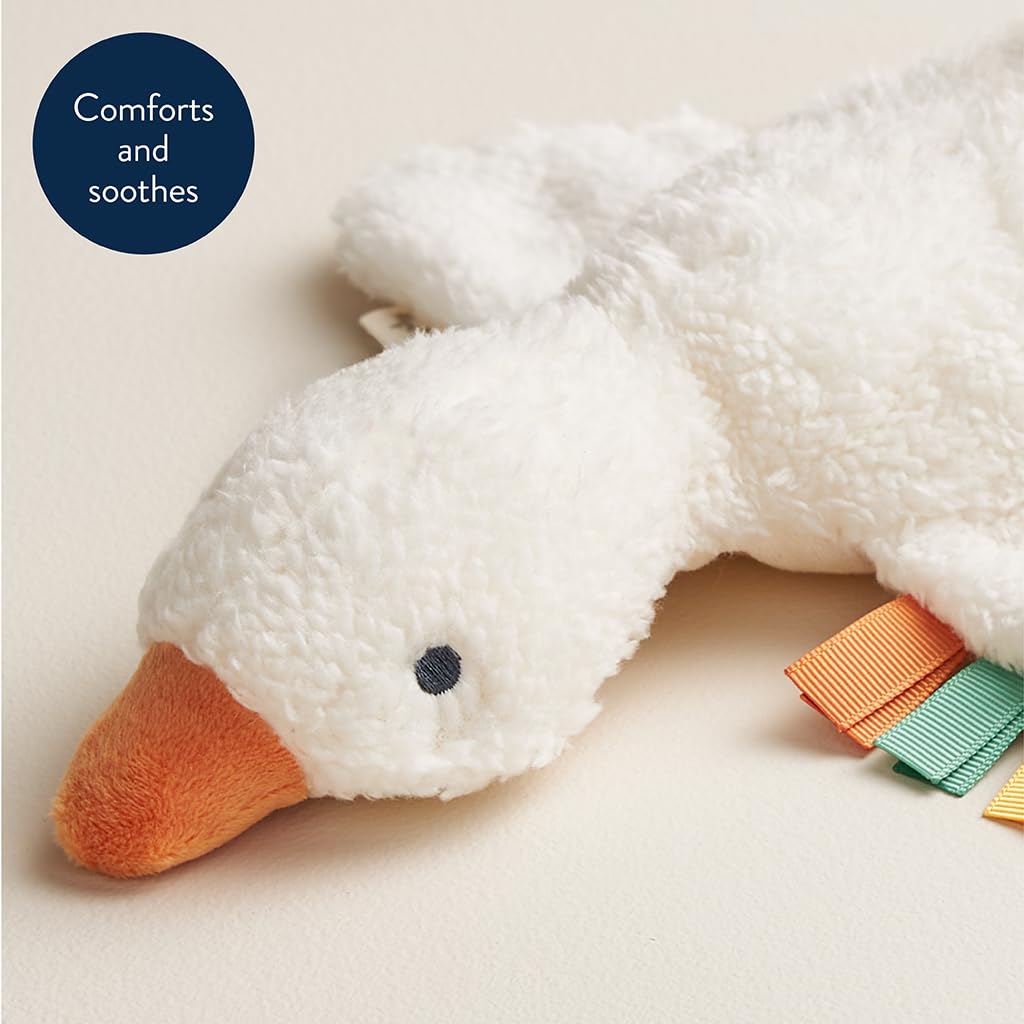 Itzy Ritzy Huggable Lovey – Soft Plush Baby Comfort Toy & Snuggle Companion with Sensory Ribbons - Machine Washable - Designed for Newborns & Toddlers (Goose)