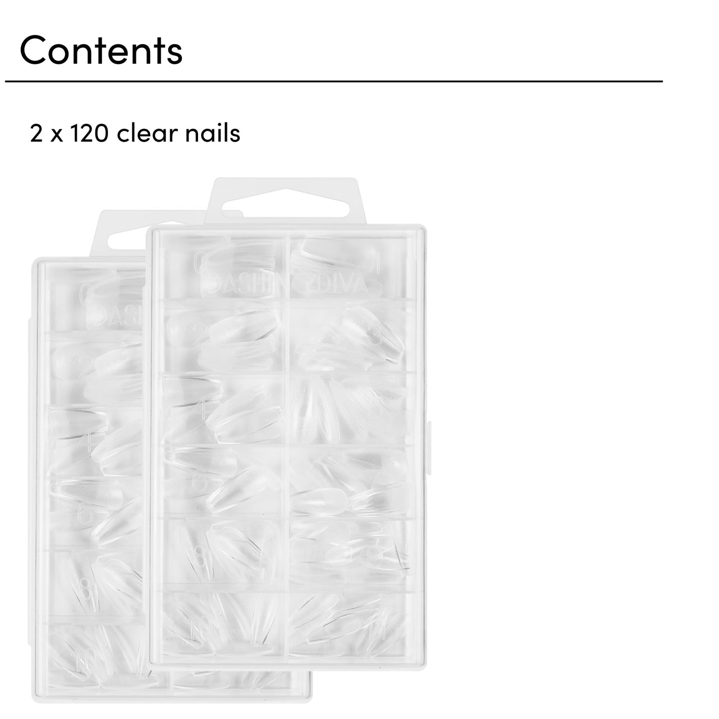 Dashing Diva GelXtend Nail Tips, 2 Pack - Clear, Long Length Coffin - Acrylic Nails with LED Glue - Lasts Up to 14 Days - False Nails - No-Soak, Easy Removal