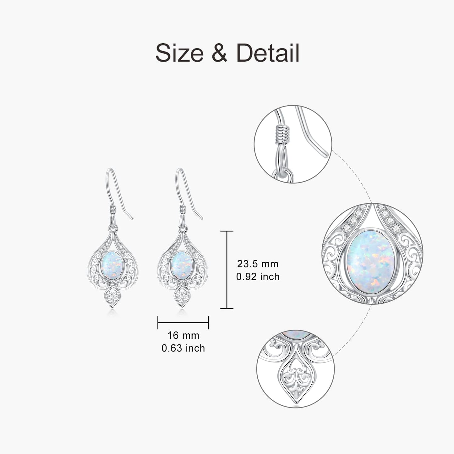 925 Sterling Silver White Opal Dangle Earrings for Women Vintage Opal Hook Earrings with Genuine Diamond for Birthday Mother's Day