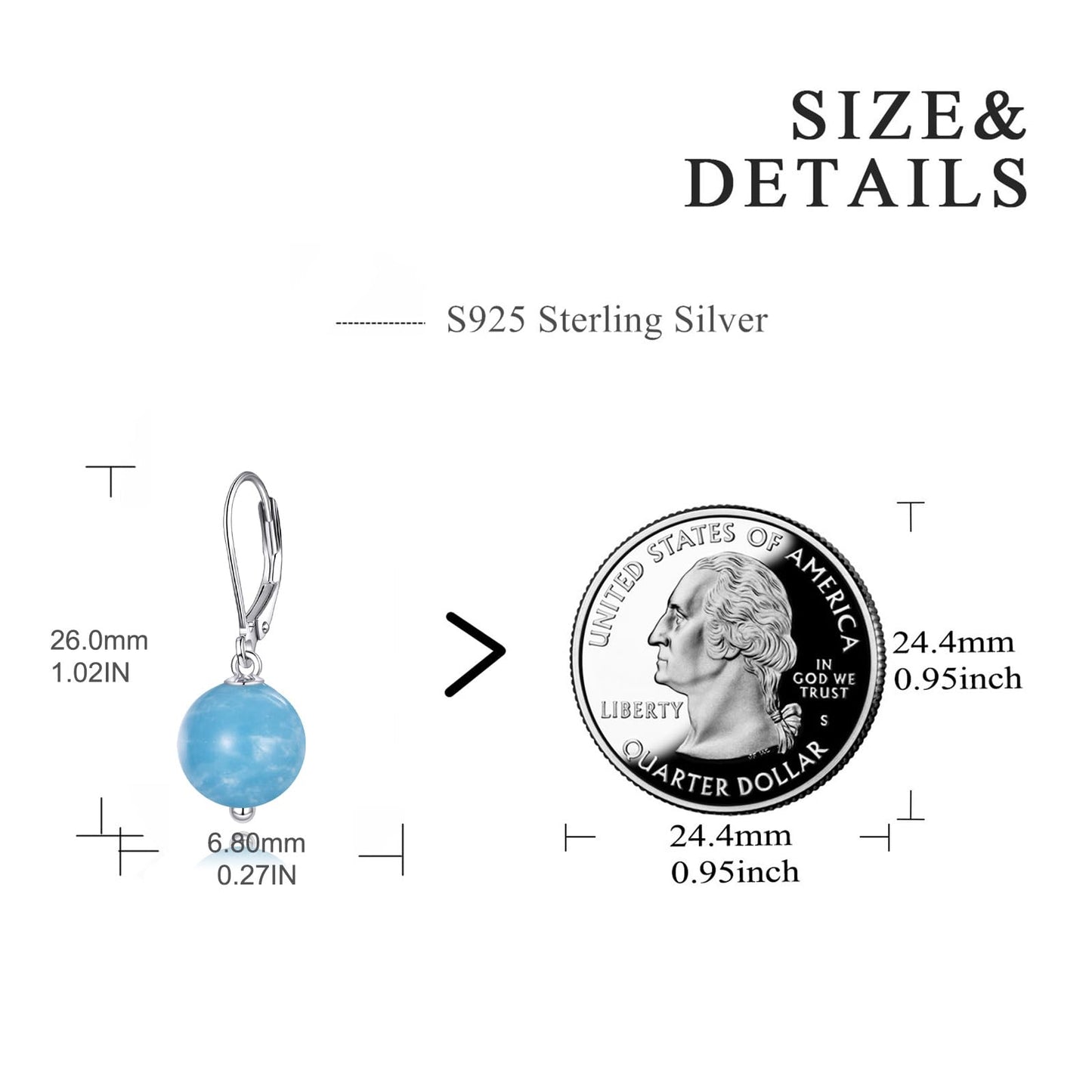 925 Sterling Silver Larimar Leverback Earrings Blue Dangle Drop Jewelry Gifts for Women (Larimar)