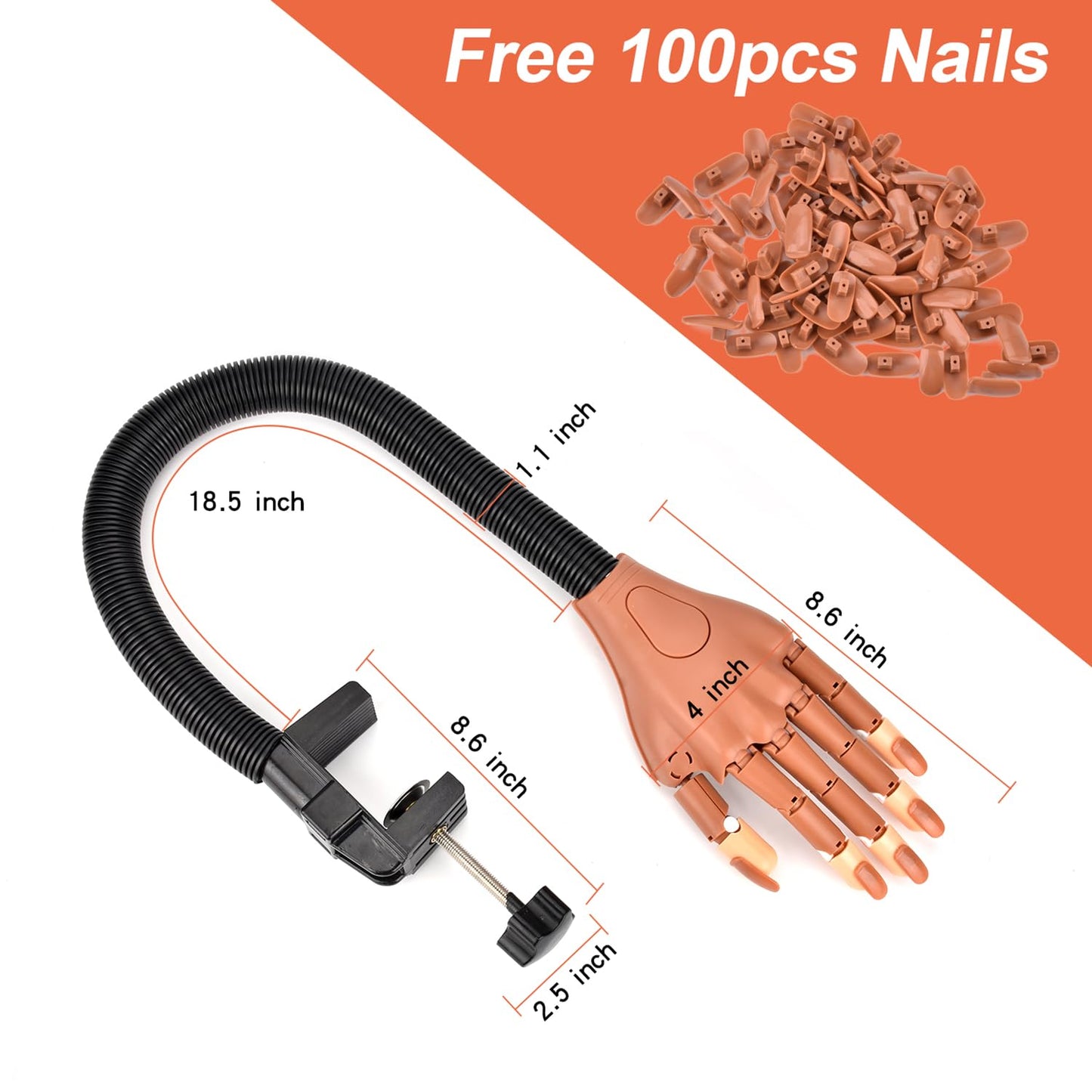 NXJ INFILILA Practice Hand for Acrylic Nails, Flexible Moveable Nail Practice Fake Hand, Manicure Trainng Kits with 200PCS Nail Tips, Files and Clipper, for DIY Manicure Salon Supplies Techs