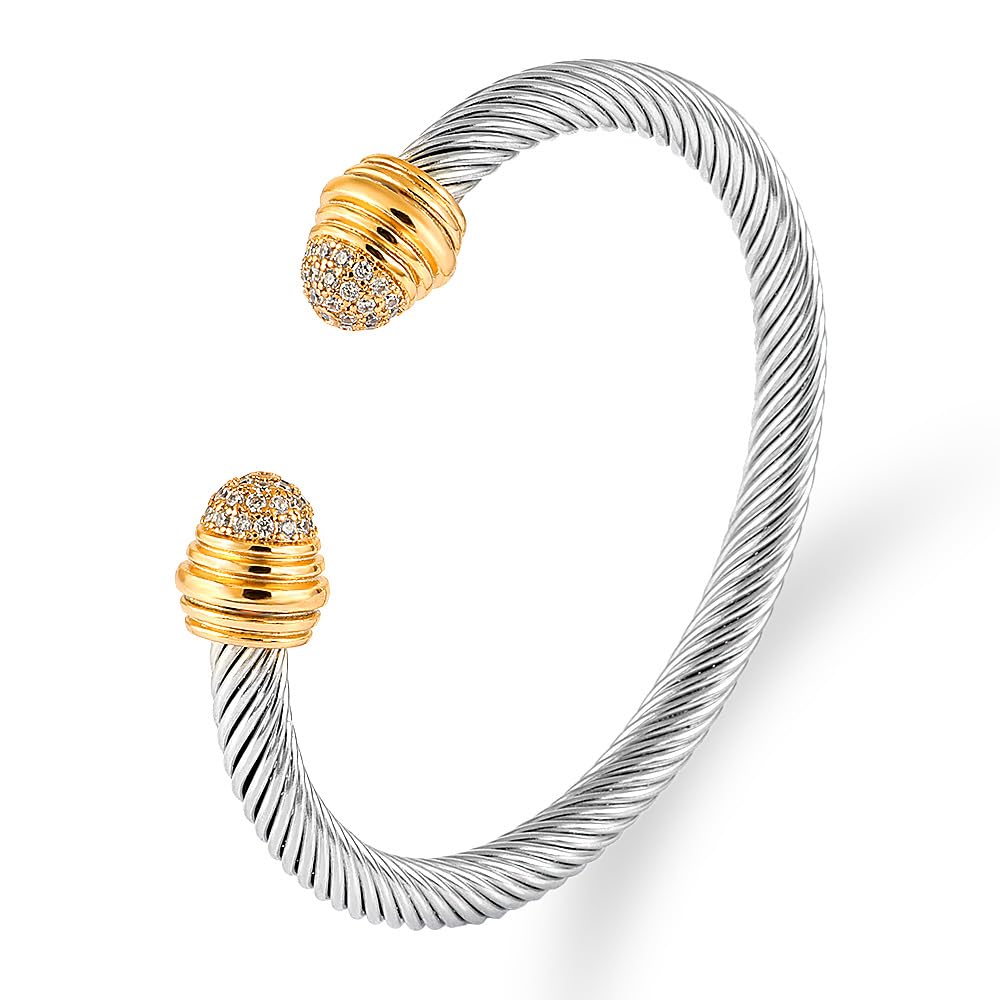 WCB1FPu Stainless Steel Cable Wire Open Cuff Adjustable Size Bangle Zircon inlaid Bracelet (5)