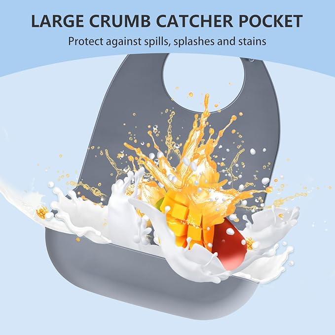 Adult Bibs for Men Women Adjustable Washable Silicone Adult Bibs for Elderly with Crumb Catcher (Dark Grey)