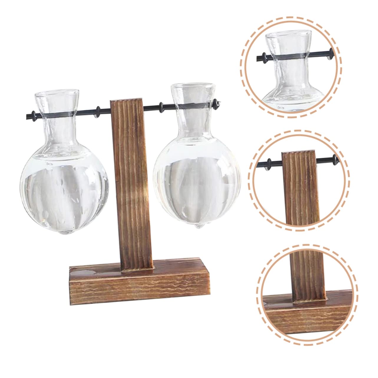 IWOWHERO 2pcs Elegant Hydroponic Plant Terrarium Stand Glass Vase Wooden Base Easy to Assemble for Home Office Decor