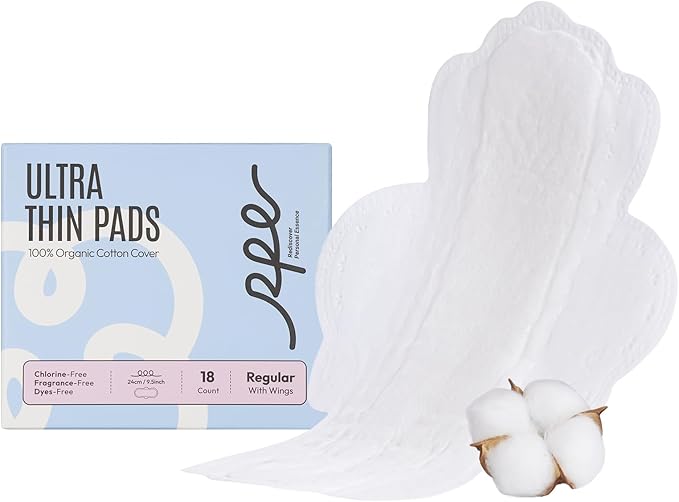 100% Organic Pads for Women, Organic Cotton Cover Pad - Regular Absorbency, Unscented, Ultra Thin Pads with Wings for Women (Regular, Size 3, 18 Count)
