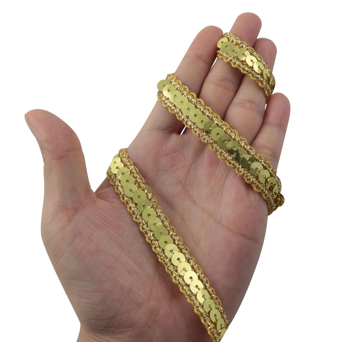 XGNG 1 Roll 10 Yards Gold Sequin Lace Trim Ribbon Sequined Satin Ribbon Braided Trim DIY Dance Costume Accessories for Sewing Projects Handbags Scrapbooking