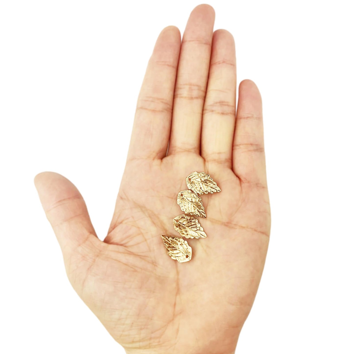 50pcs Leaf Pattern Charms Plated Brass Leaf Beading Decorations with Hole for Making Hair Pins Clips Combs Bracelets Earring DIY Craft (KC Gold)