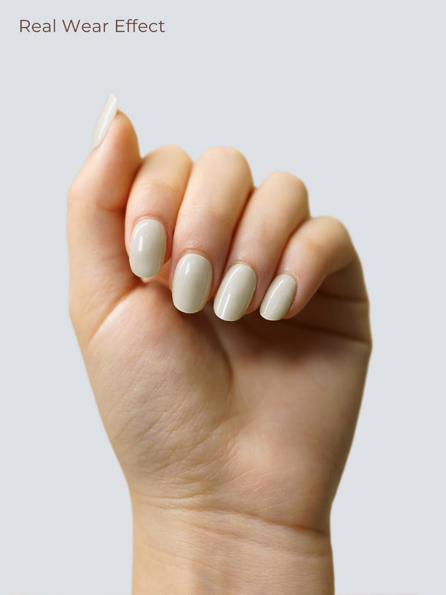 Beaolata Real Gel Nail Strips (No UV Light Needed) - 44Pcs Salon Quality Nail Stickers - Long Lasting Polish Wraps for Women, Easy Apply & Remove (Nude Oat)