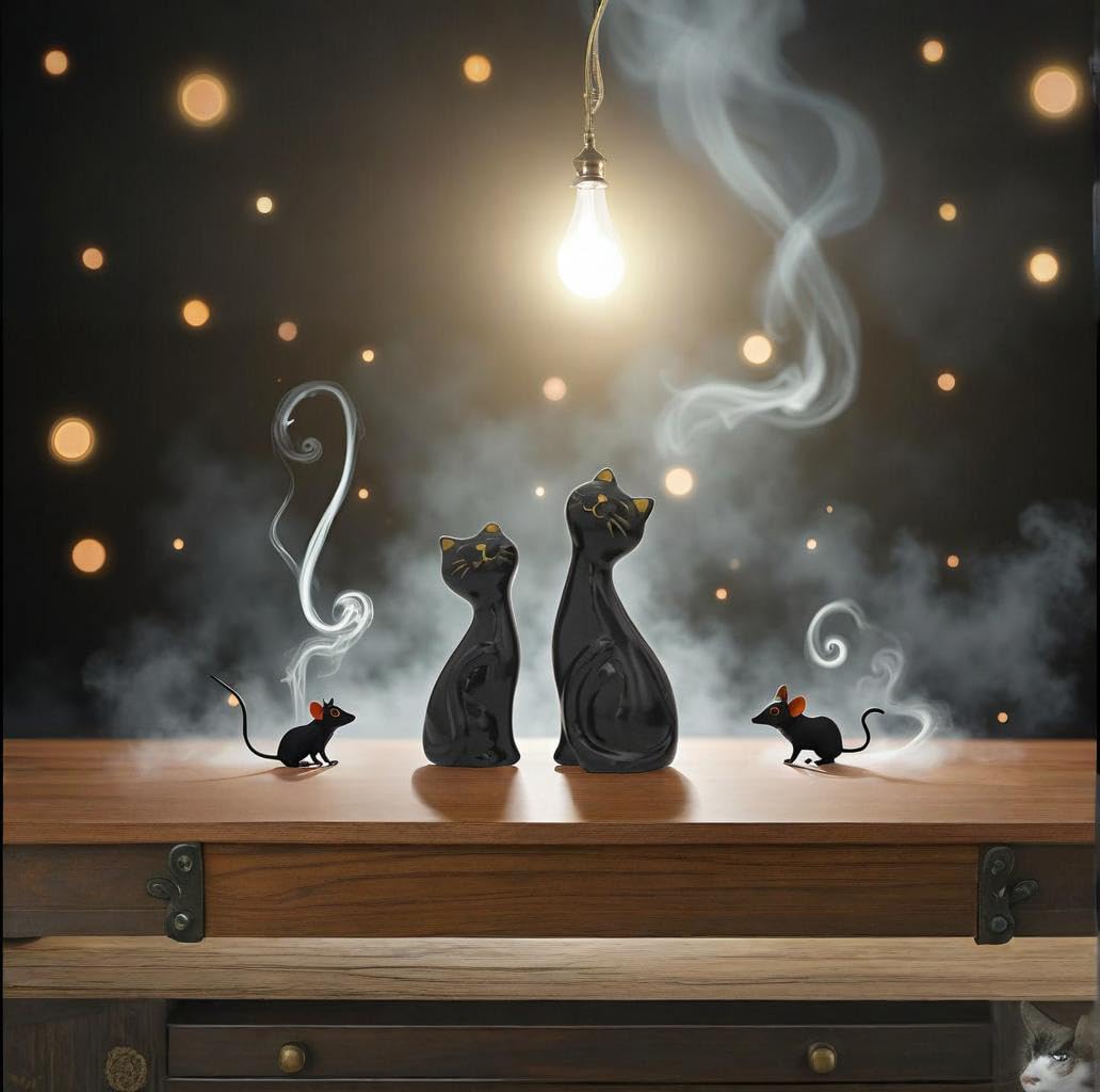 Wisifayardin 2pcs Black Cat Figurines and Statues for Home Decor - Black Cat Figurine for Cat Lovers