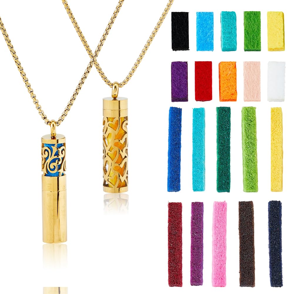 SUPERFINDINGS 2Pcs Essential Oil Necklaces Aromatherapy Necklaces Diffuser Perfume Pendant Necklaces with 20 Felt Pads Diffuser Locket Necklace Essential Oil Jewelry Gift for Men Women Birthday