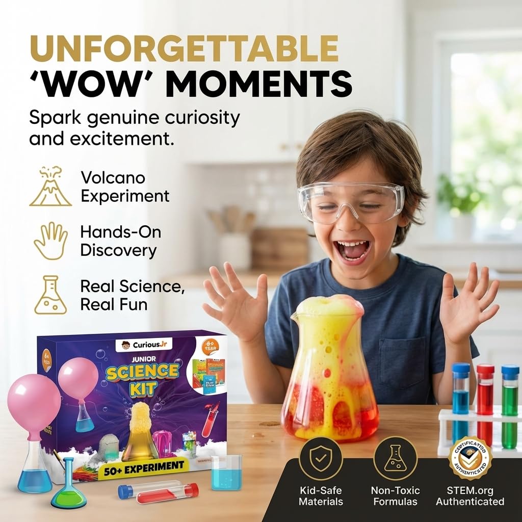 Junior Science Kit for Kids Age 4-14 | 50+ Stem Science Experiments | Educational Toy for Boys and Girls | Birthday Gift for Smart Kids- Curious Junior
