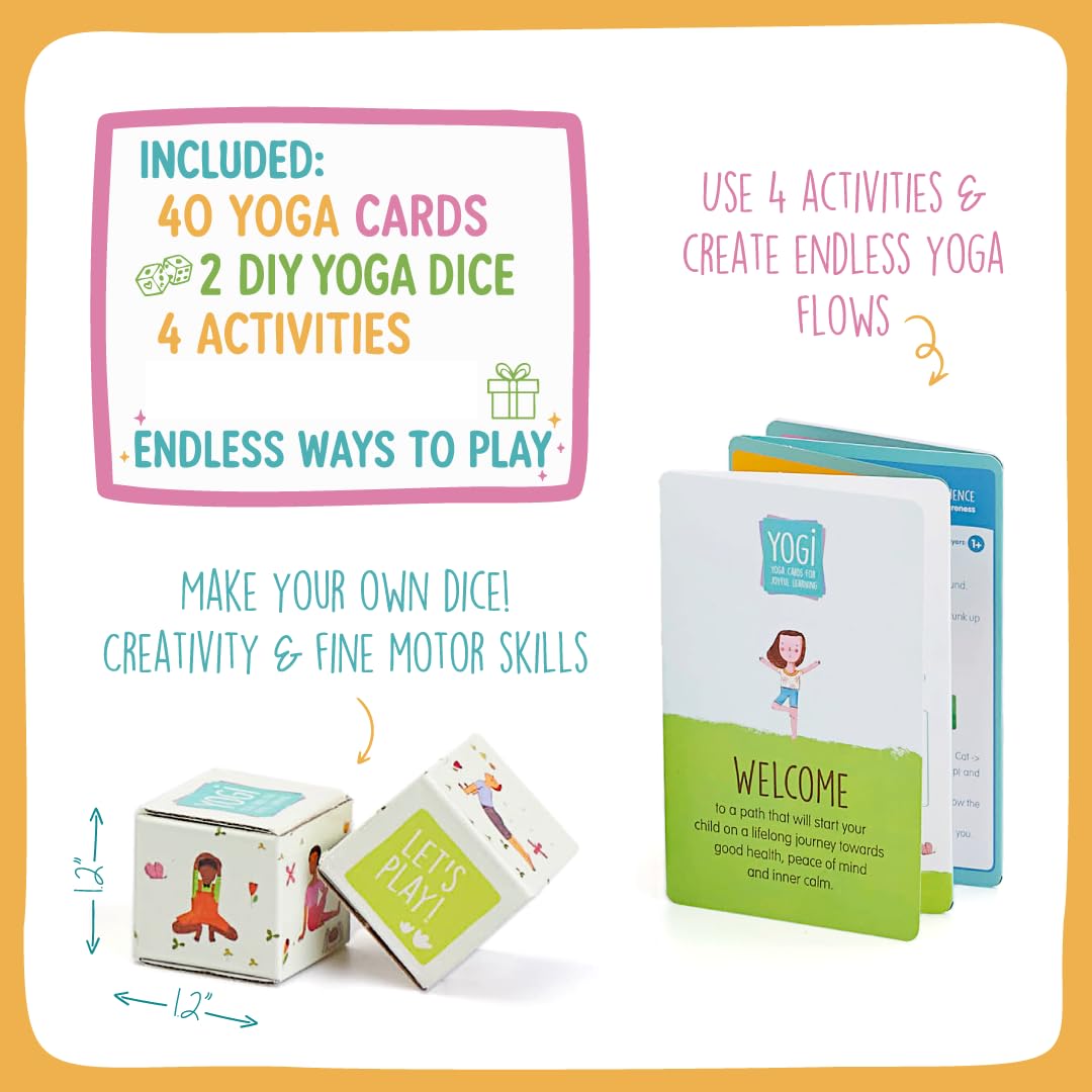 YOGi FUN Yogi Kit Card Game, 40 Yoga Cards Rhyming Game, Award Winning Educational Activities, Includes 2 Cardboard dice. for ADHD, Therapy, Montessori, Waldorf, Classroom