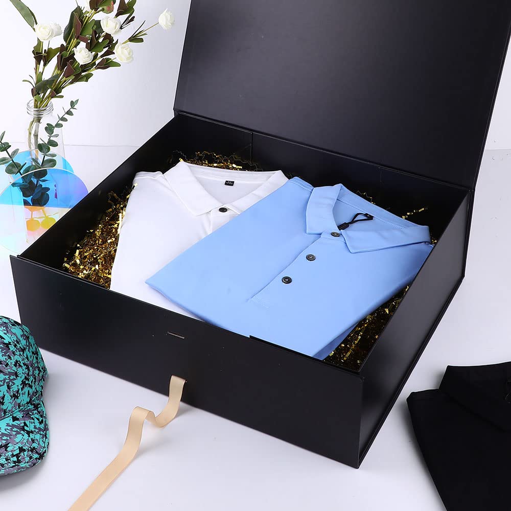GoooodGift Extra Large Gift Box Black with Ribbon 19x16x6 Inches, Gift Box with Lid Magnetic Closure, Groomsman Proposal Box, Rectangle Collapsible Gift Boxes for Wedding Gown (Matte Black)