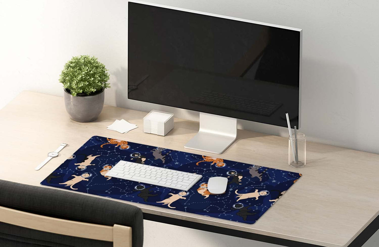 SSOIU Cute Cats & Constellations Desk Mat - Extra Large, XXL Gaming Mouse Pad, 35.5" x 15.7"