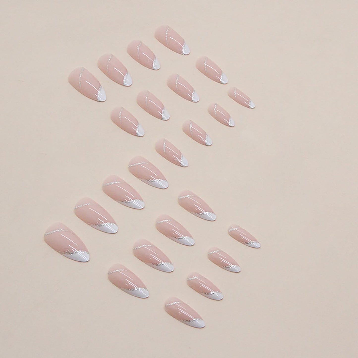 French Tip Press on Nails With Designs Medium Almond Fake Nails Nude Pink White Nails Press ons Acrylic Nails False Glossy Cute Full Cover Artificial Stick on Nails for Women Girls 24 Pcs