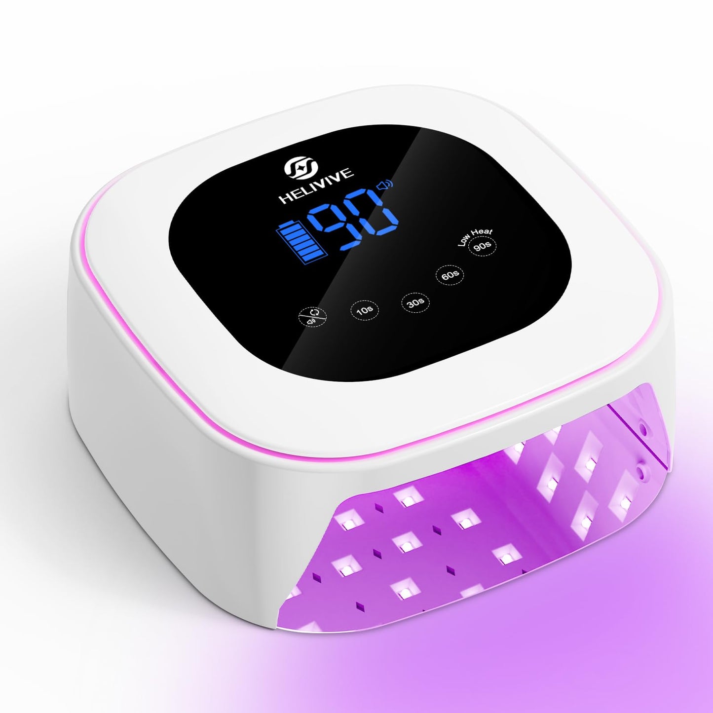 HELIVIVE Cordless UV LED Nail Lamp, 80W Rechargeable Nail Dryer with 4 Timers, Atmosphere Light & Mirror Base, UV Light for All Gel Nails, Ideal for Training,Nail Art Practice,Home & Salon Use (White)