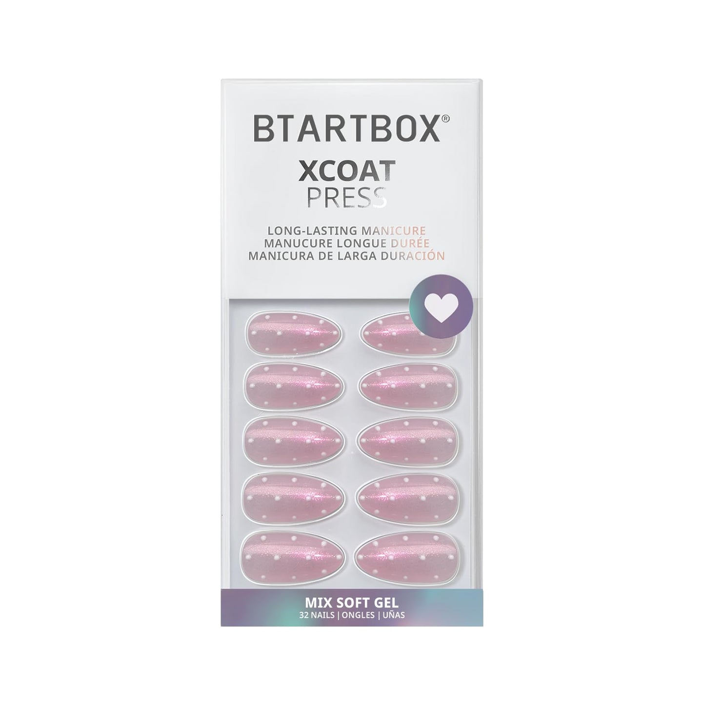 BTArtbox Press On Nails Almond - Polka-Dot Dress, Lamp-Curable 3D Polka Dot Glitter Medium Press On Nails with Glue and Adhesive Tabs for Women in 16 Sizes - 32 Nails All-in-One Kit
